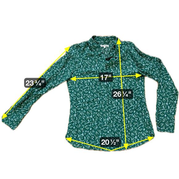 Reformation Green Button Ditsy Floral Long Sleeve Sheer S Top Preppy MSRP $148 - Picture 8 of 8